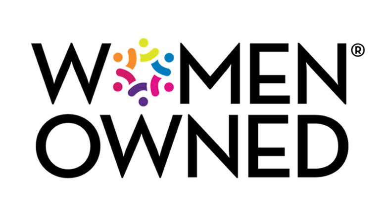 Colorful logo with text 'Women Owned'.